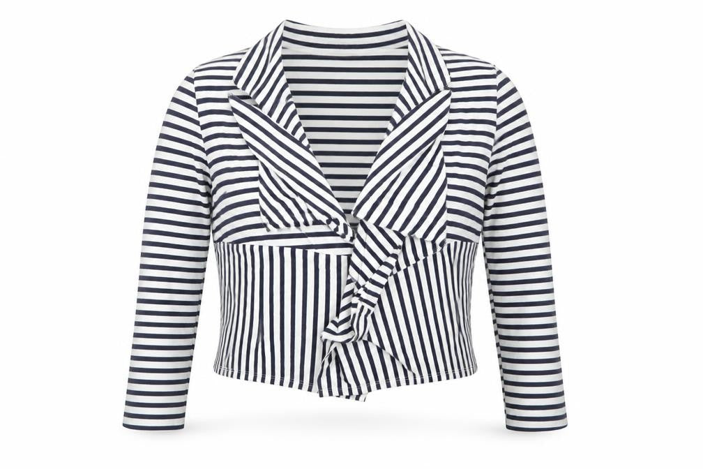 Emreco Women Blue Striped Jersey Open Jacket Size 18