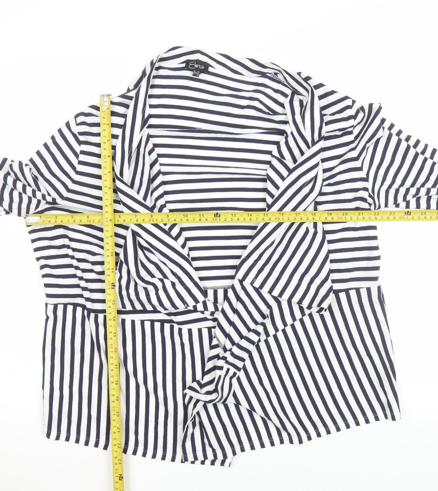 Emreco Women Blue Striped Jersey Open Jacket Size 18