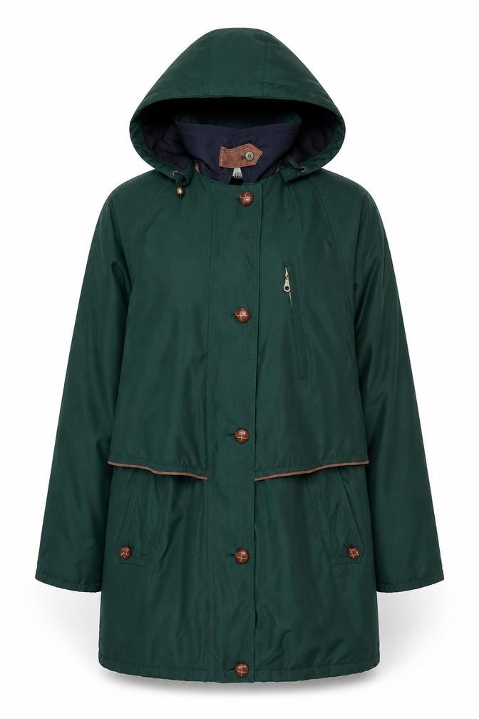 Front view of Marks & Spencer Men's Green Hooded Parka Coat, size 10, Polyester