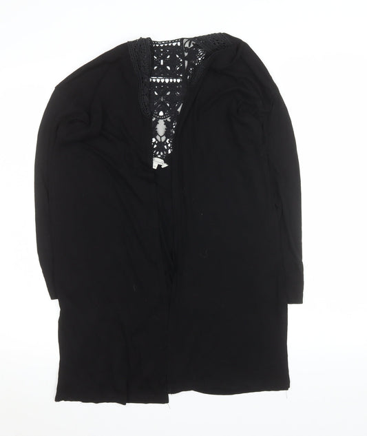 Peacocks Women Black Long Lace Trim Open Coatigan Size 16