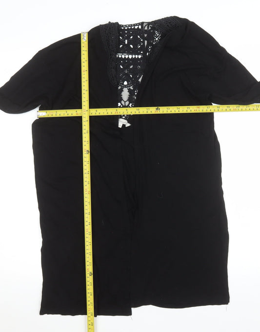 Peacocks Women Black Long Lace Trim Open Coatigan Size 16