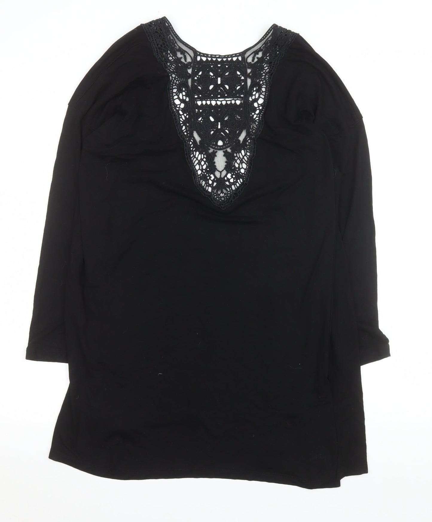 Peacocks Women Black Long Lace Trim Open Coatigan Size 16