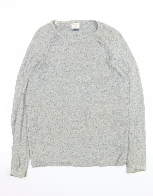 SELECTED HOMME Men's Grey Cotton Knit Crew Neck Jumper M