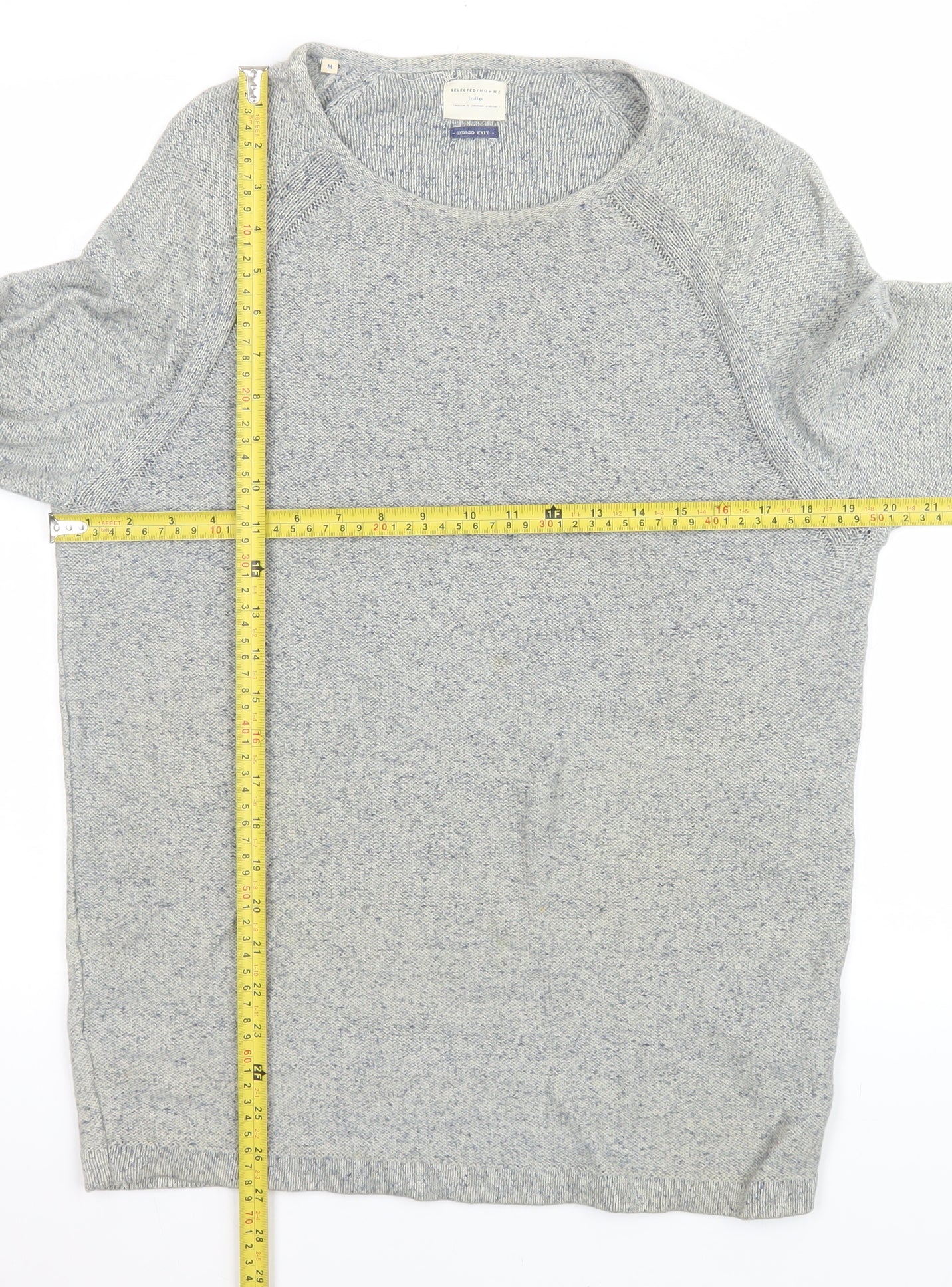SELECTED HOMME Men's Grey Cotton Knit Crew Neck Jumper M