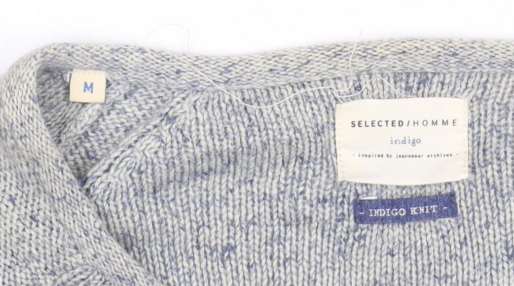 SELECTED HOMME Men's Grey Cotton Knit Crew Neck Jumper M