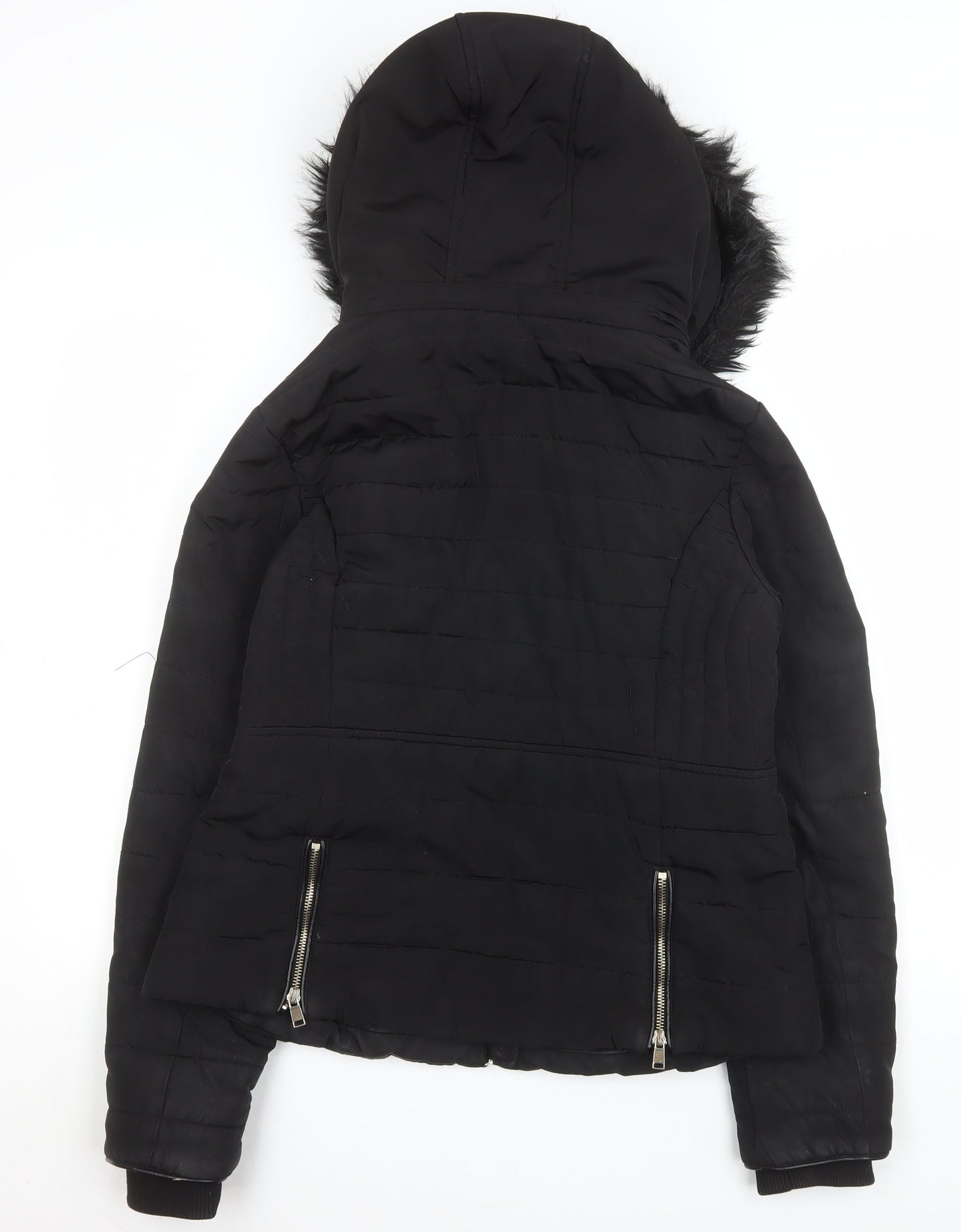 F&F Womens Black Faux Fur Hooded Puffer Jacket UK 12