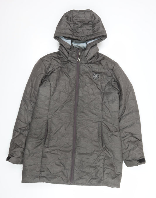 Lizzy Womens Grey Long Hooded Puffer Jacket Coat Size M