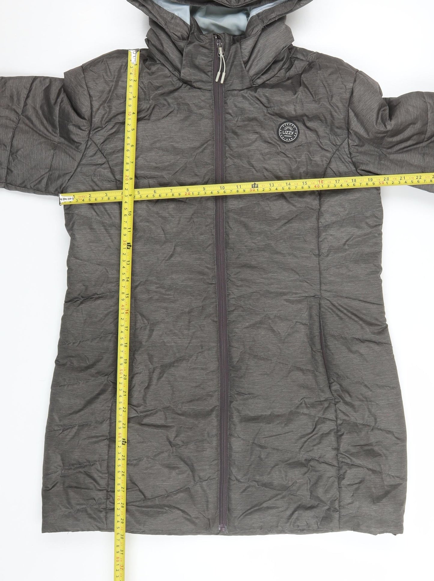 Lizzy Womens Grey Long Hooded Puffer Jacket Coat Size M