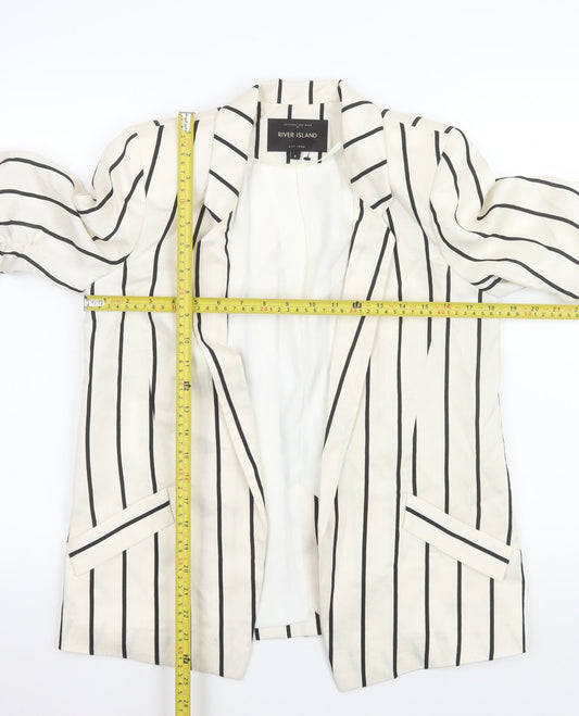 River Island Women’s Ivory Black Striped Long Blazer Jacket UK 8