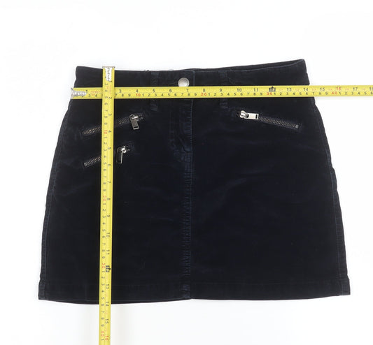 Next Women Black Corduroy Short Skirt Size 8 with Zip Details
