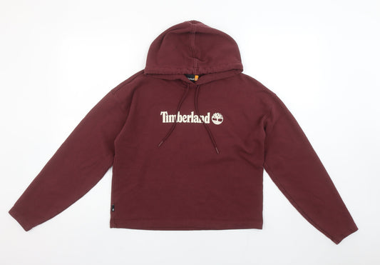 Timberland Women's Burgundy Hoodie XS Cotton Blend Logo Pullover