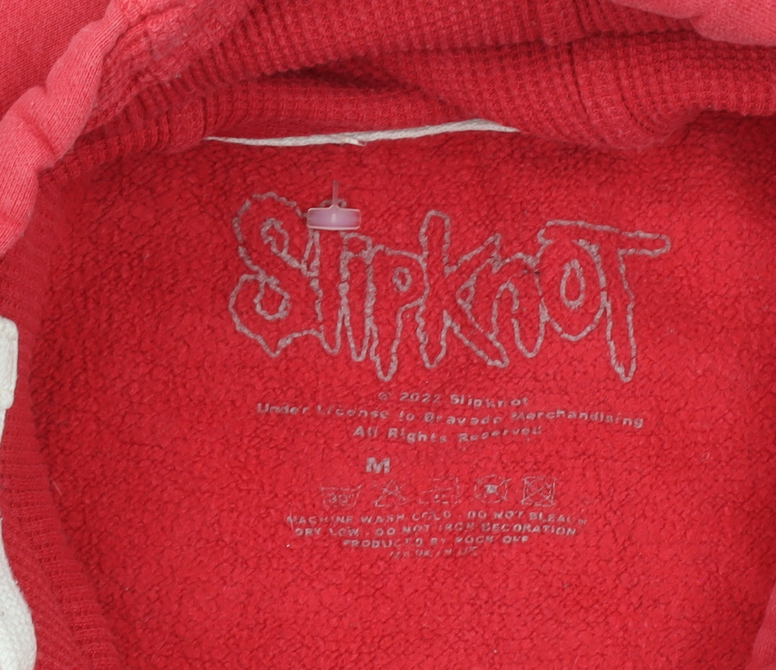 Slipknot Women Red Pullover Hoodie Medium Graphic Print Cotton Blend