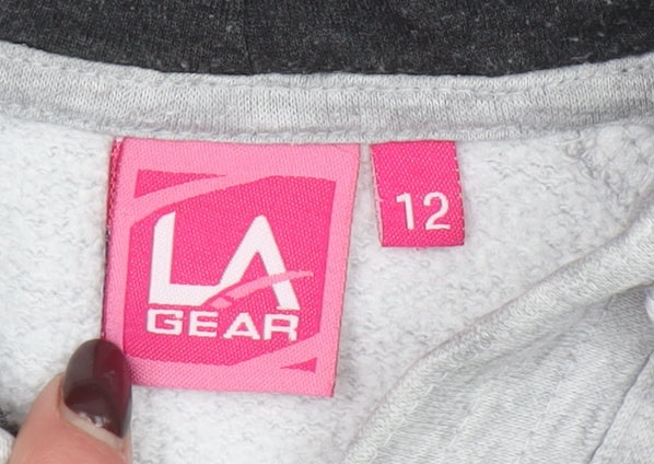 LA Gear Women’s Grey Pullover Hoodie Size 12 Soft Fleece Sweatshirt