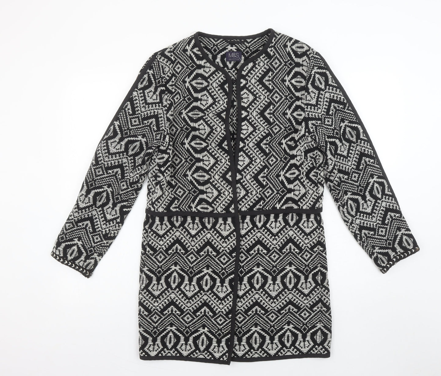 Marks and Spencer Women’s Black Geometric Knit Long Cardigan Size 8