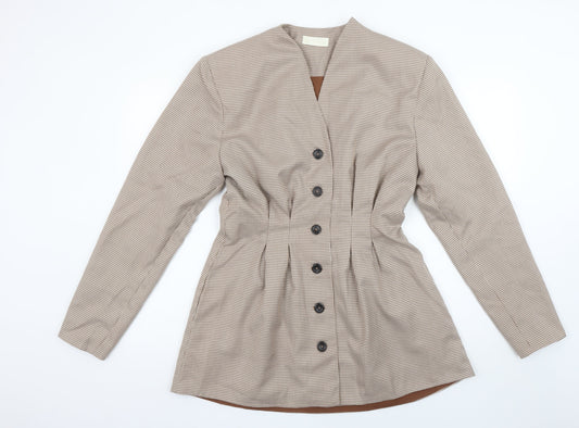 Vita Grace Women Beige Houndstooth Long Sleeve Suit Jacket L