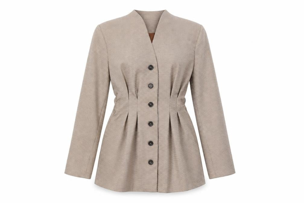 Vita Grace Women Beige Houndstooth Long Sleeve Suit Jacket L
