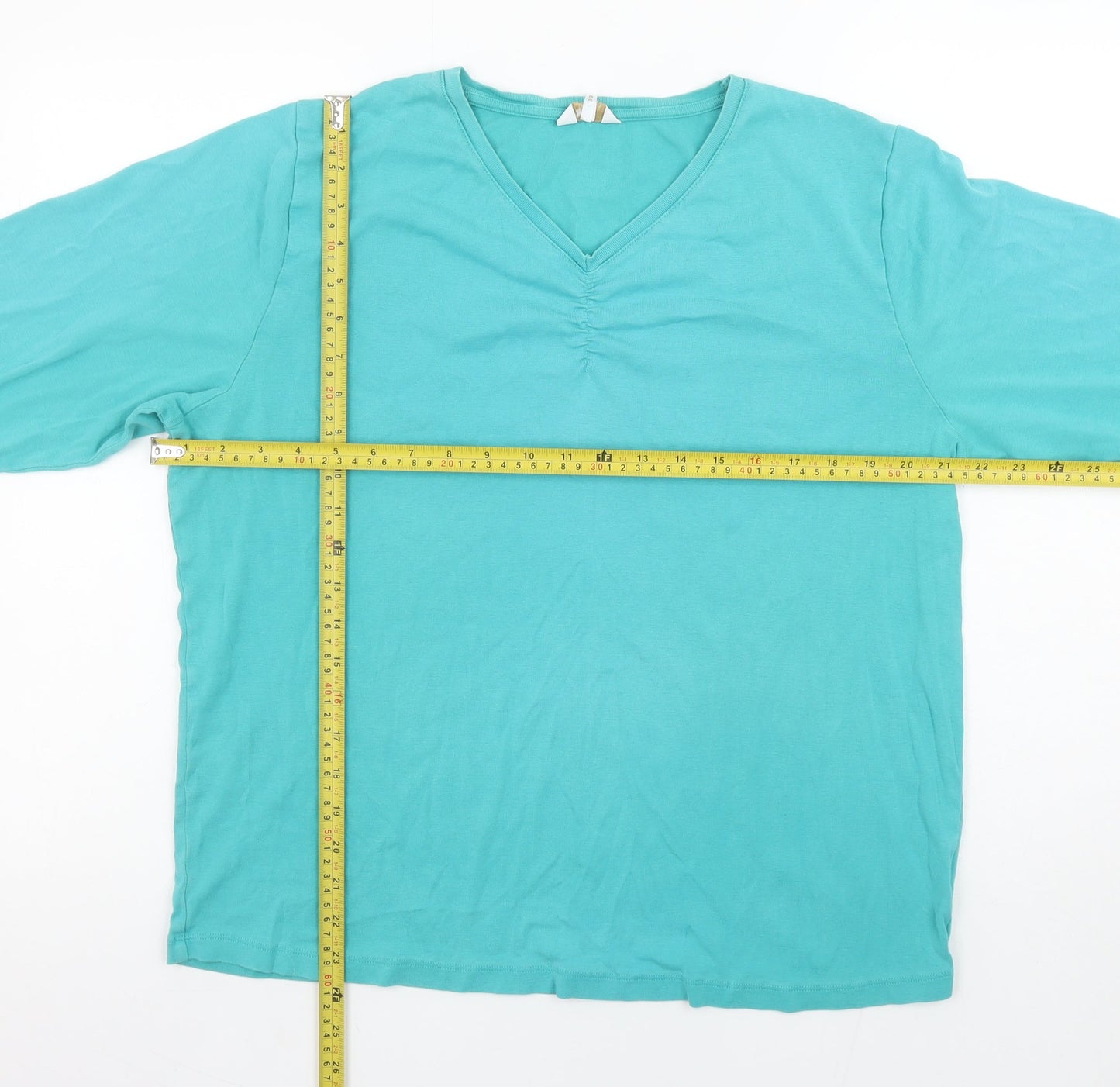 Cotton Traders Women’s Green V-Neck 3/4 Sleeve Cotton T-Shirt Size 22
