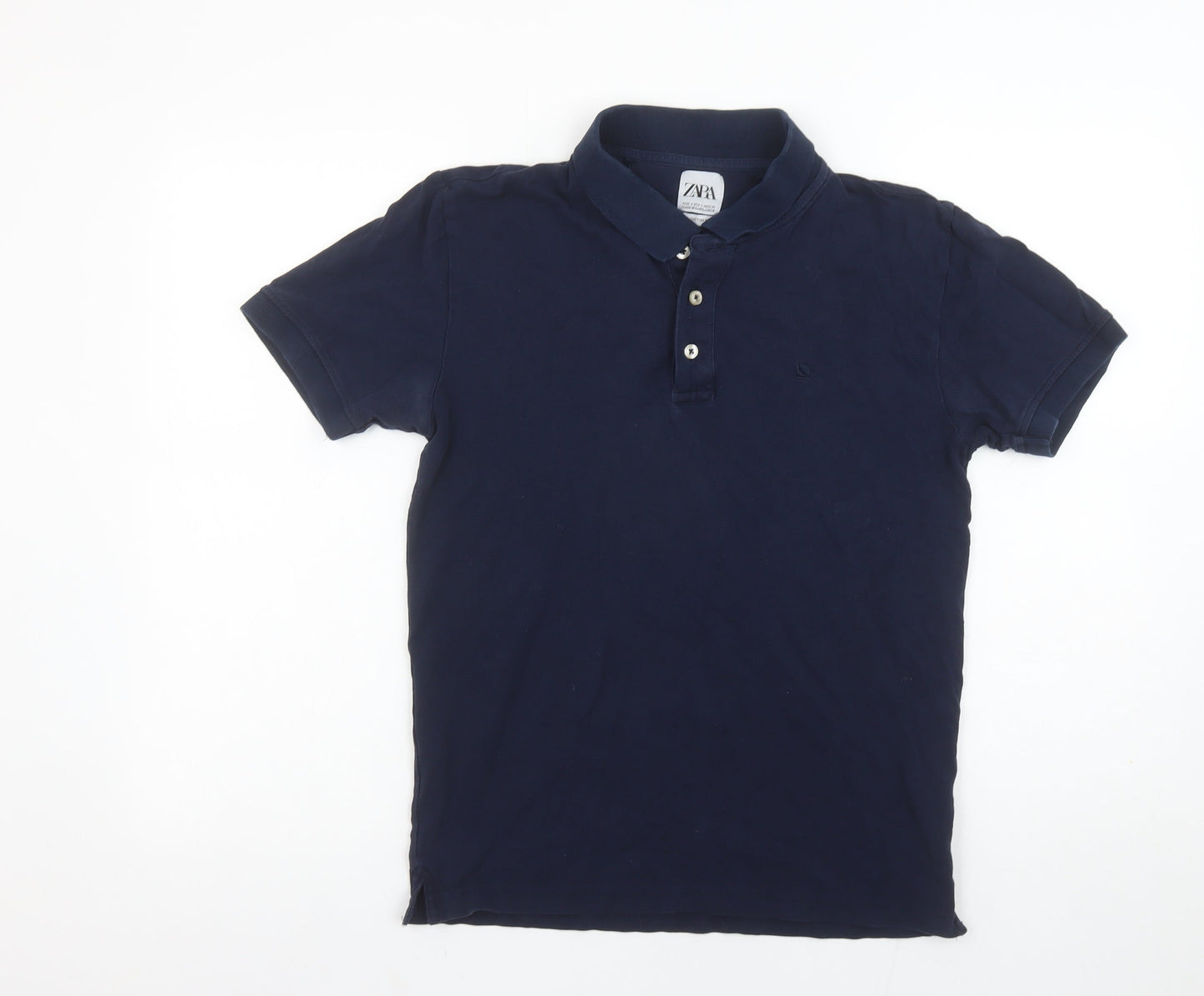 Zara Men’s Blue Slim Fit Pima Cotton Blend Polo Shirt Size S