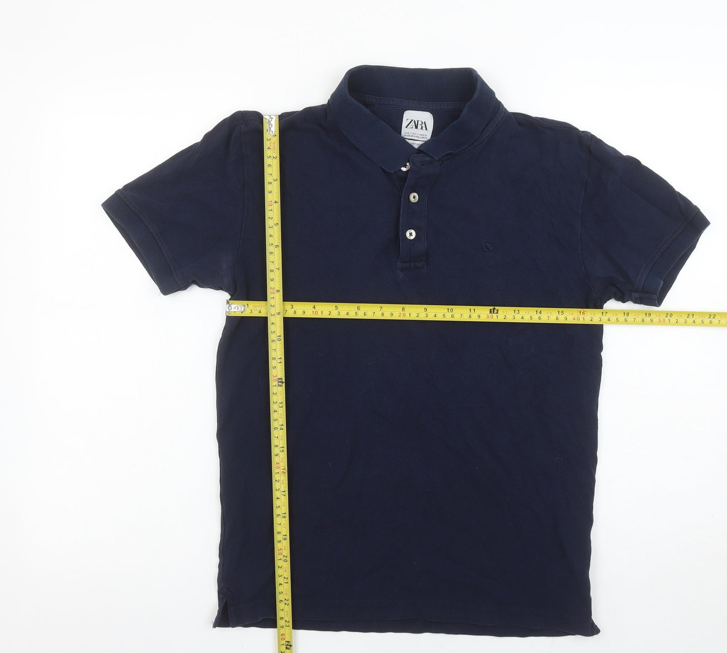 Zara Men’s Blue Slim Fit Pima Cotton Blend Polo Shirt Size S