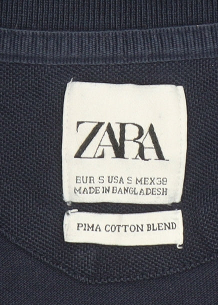 Zara Men’s Blue Slim Fit Pima Cotton Blend Polo Shirt Size S