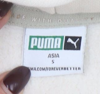 PUMA Women's Beige Hoodie Small Relaxed Fit Cotton Blend Logo