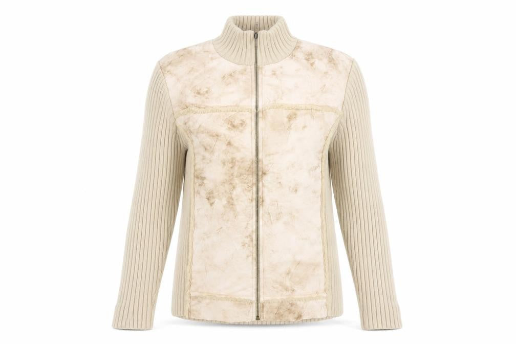 Paco Collection Women's Beige Full Zip Rib-Knit Jumper Size L