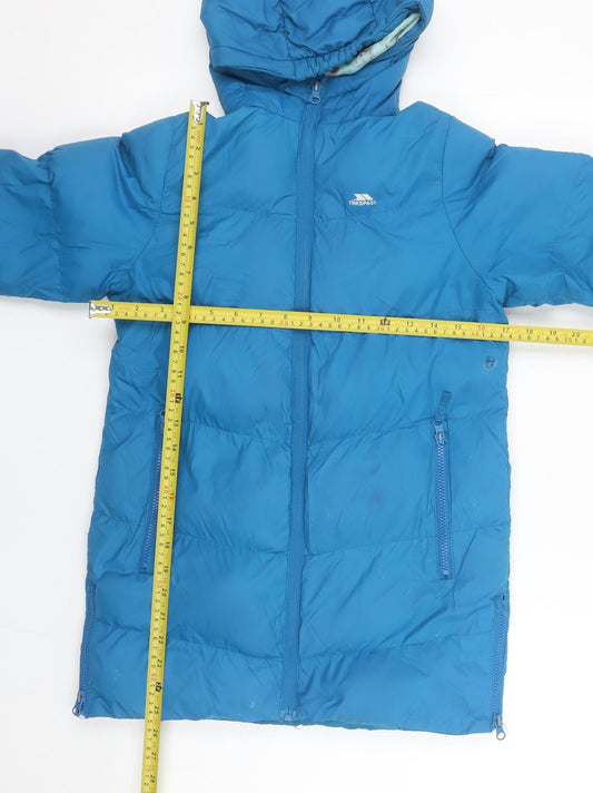 Trespass Girls Blue Hooded Puffer Jacket 7-8 Years Water Resistant Winter Coat