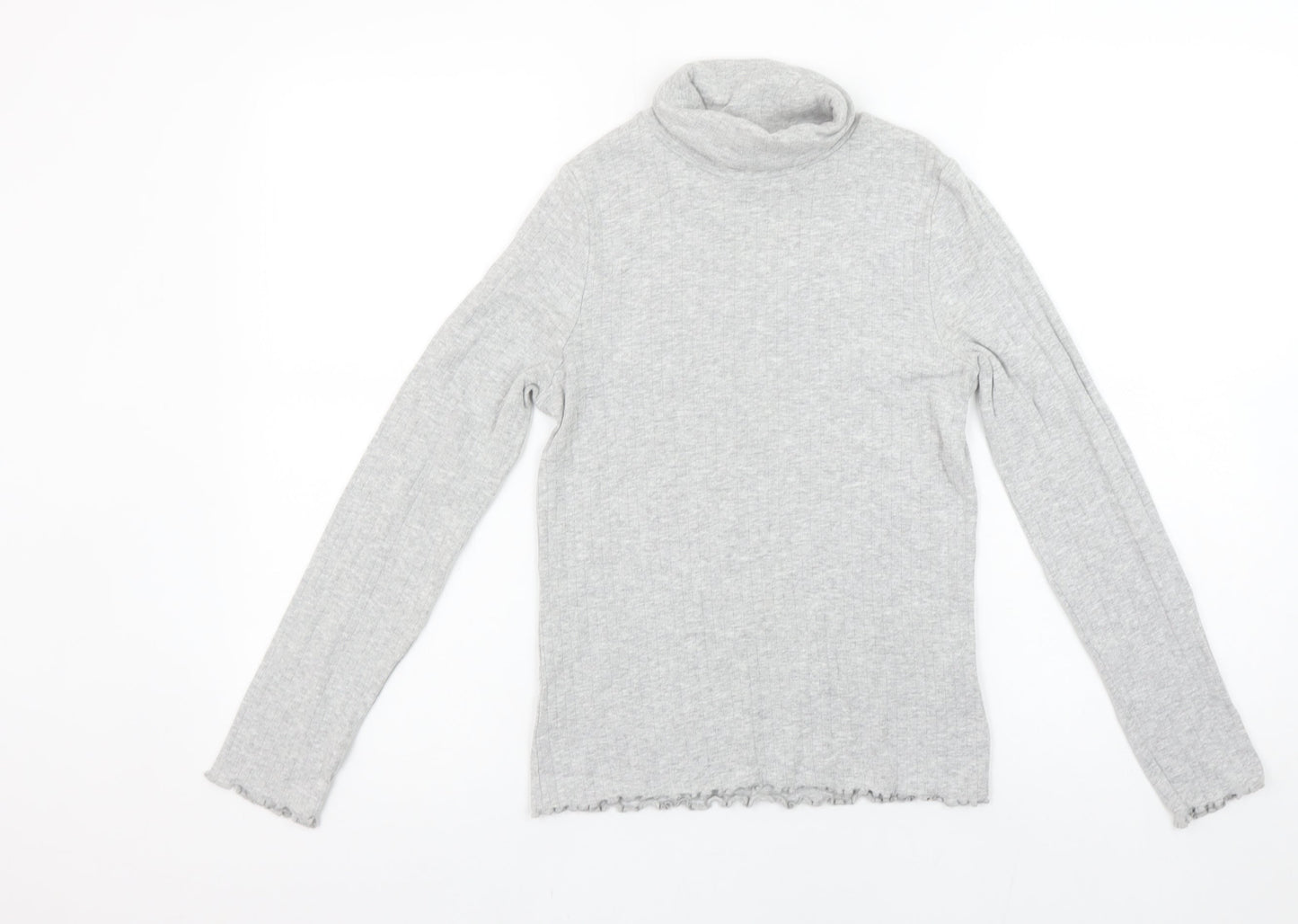 Marks and Spencer Girls Grey Long Sleeve Roll Neck Cotton Top 11-12 Years