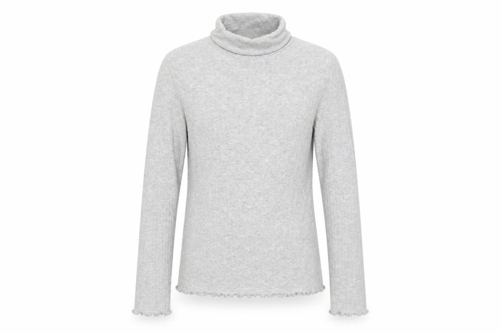 Front view of Marks & Spencer girls’ grey long sleeve roll neck cotton top 11-12 years