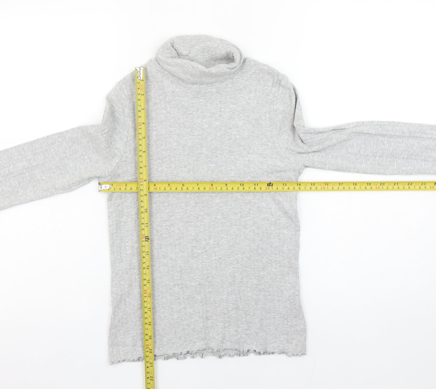 Marks and Spencer Girls Grey Long Sleeve Roll Neck Cotton Top 11-12 Years