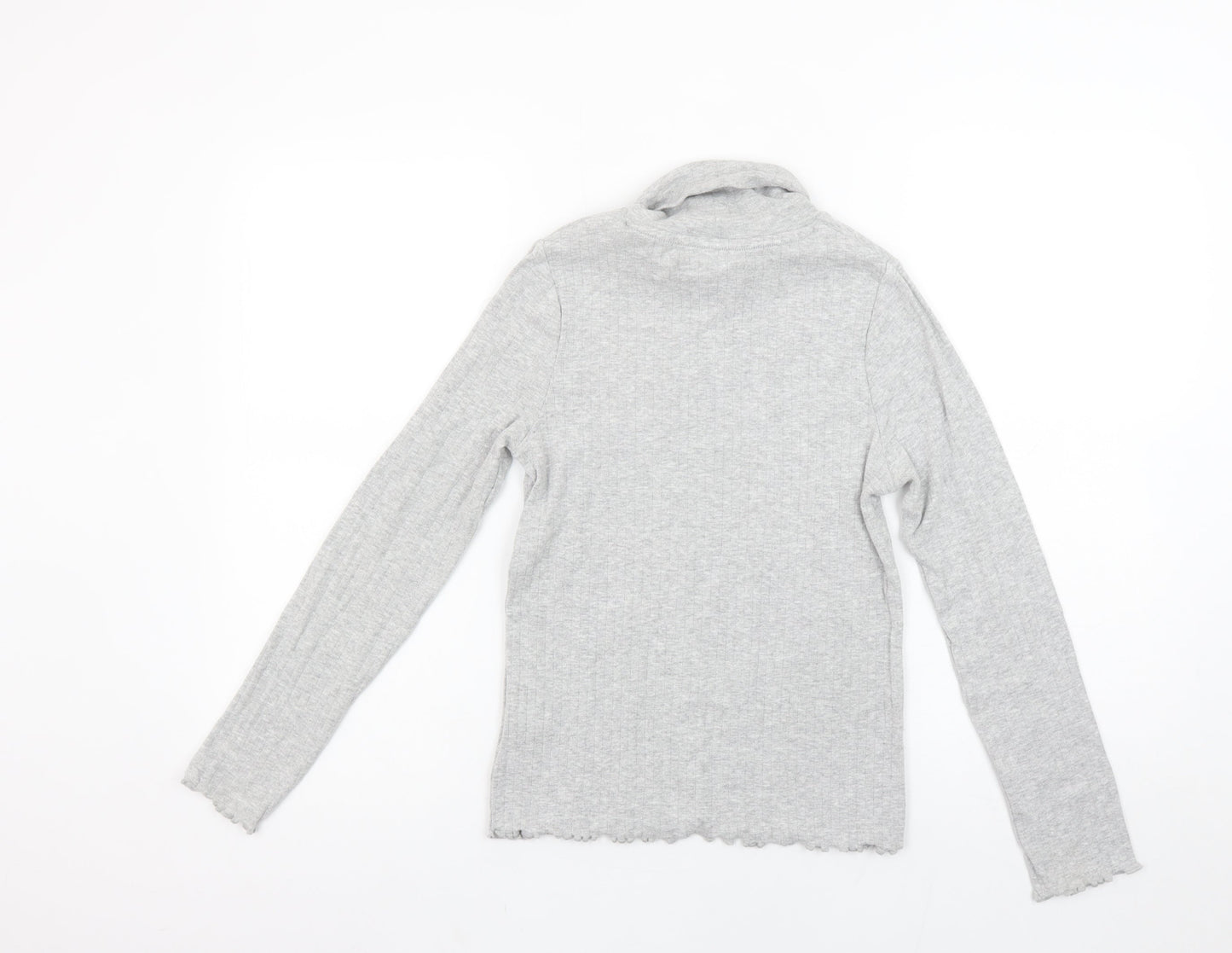 Marks and Spencer Girls Grey Long Sleeve Roll Neck Cotton Top 11-12 Years