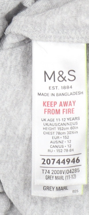Marks and Spencer Girls Grey Long Sleeve Roll Neck Cotton Top 11-12 Years