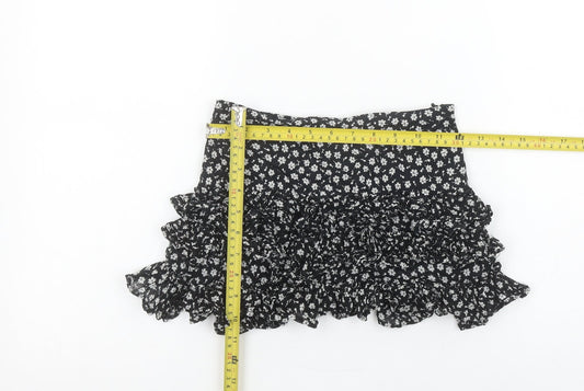 Ralph Lauren Girls Black Floral Ruffle Peasant Short Skirt 7 Years