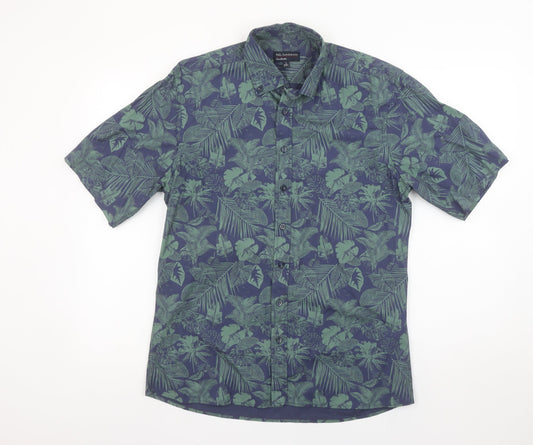 Nils Sundström Men's Blue Tropical Floral Short Sleeve Button-Up Shirt Size S