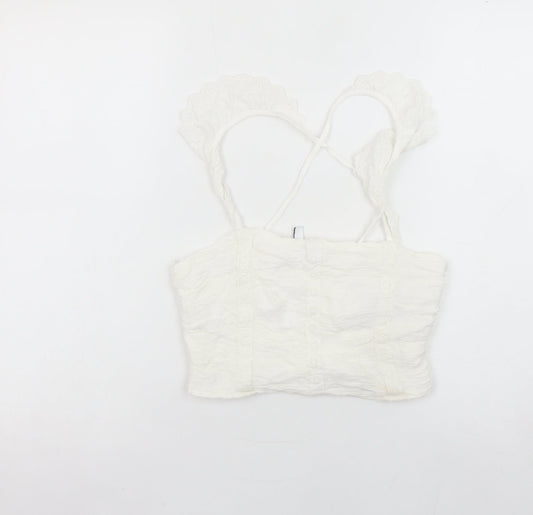 Stradivarius Women’s White Camisole Tank Top Size L Ruffle Strap Stretch
