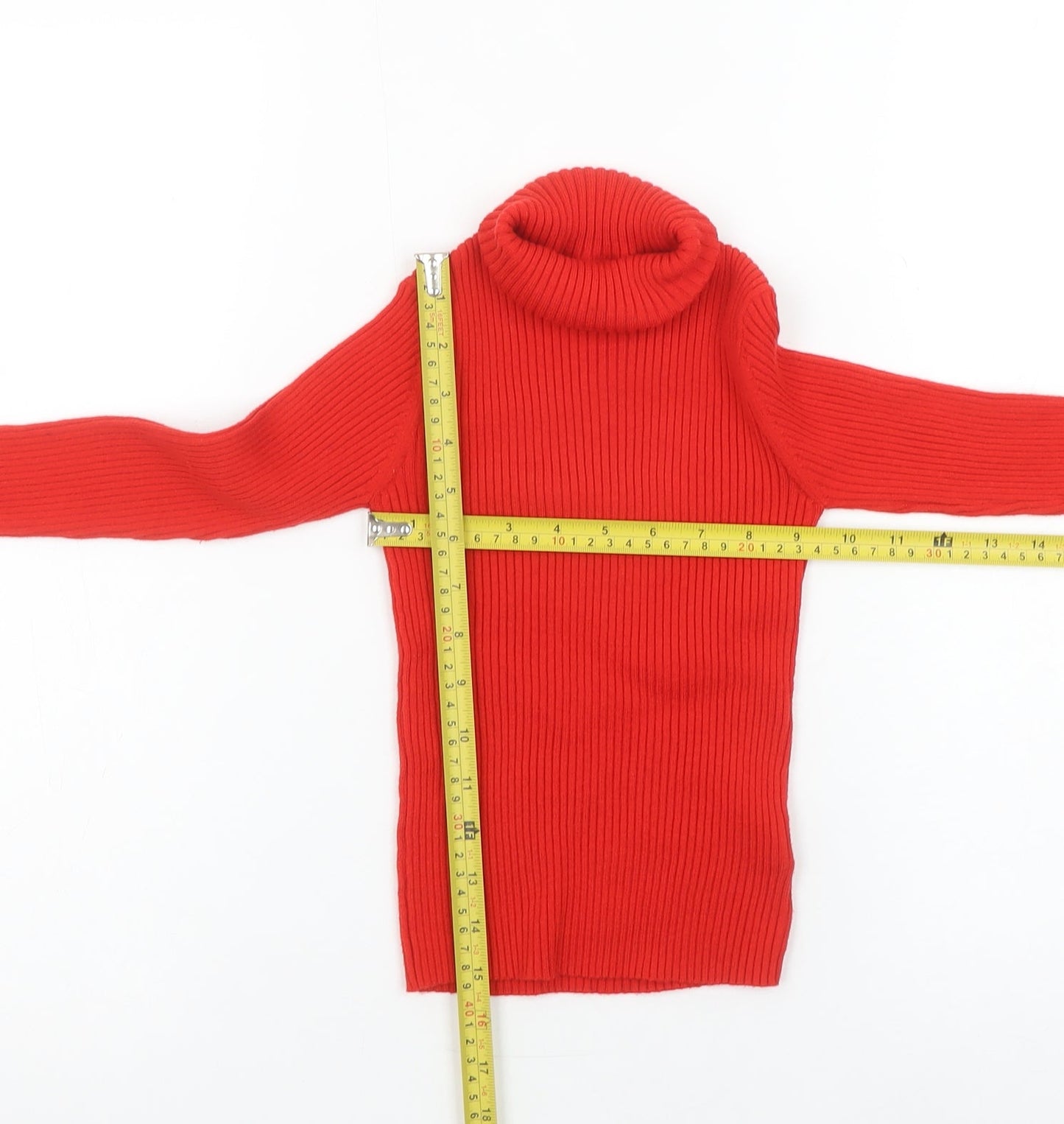 Next Girls Red Roll Neck Ribbed Pullover Jumper Age 8 Years Wool Blend