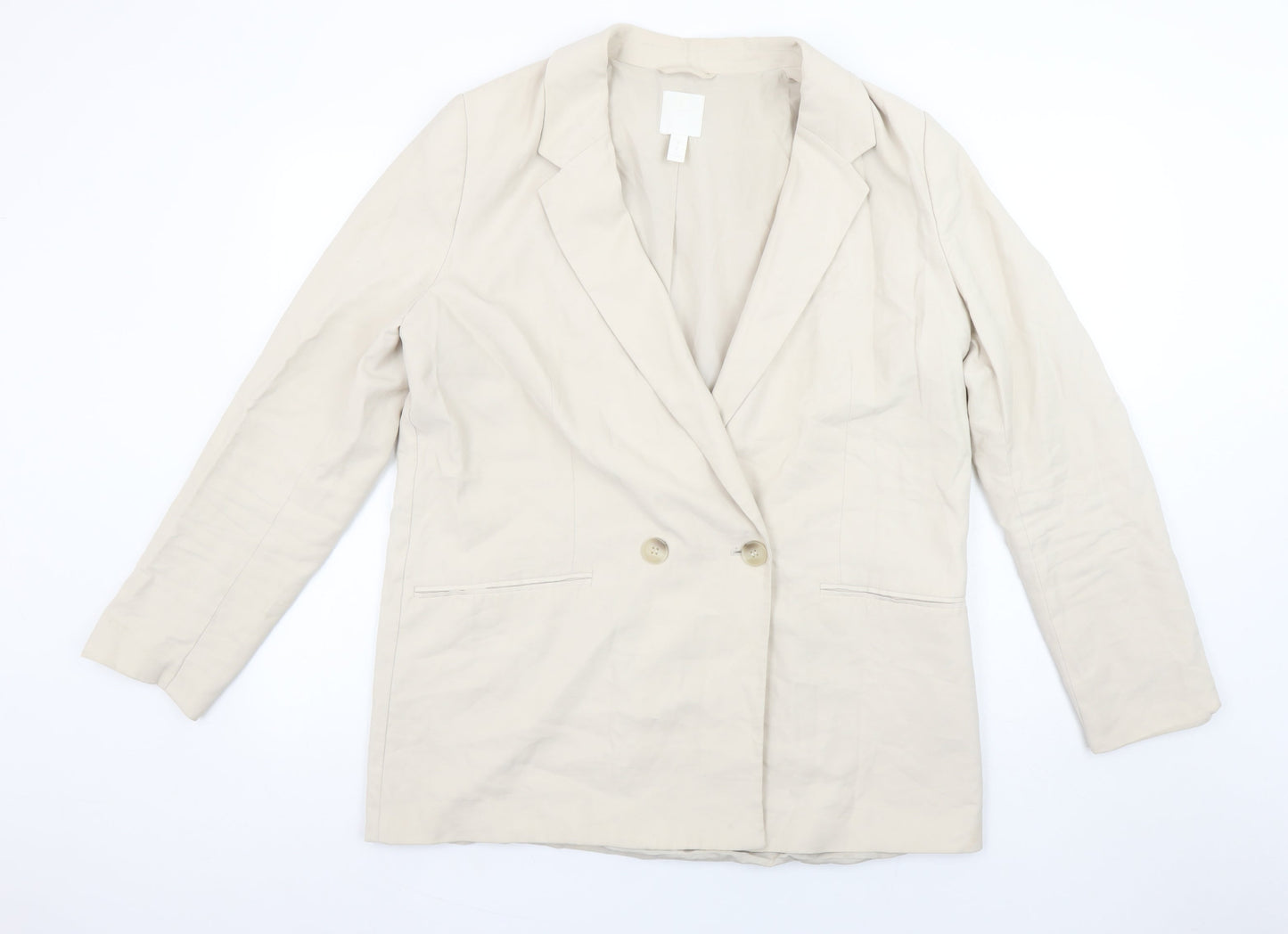 H&M Womens Beige Double-Breasted Blazer Jacket Size M Regular Fit