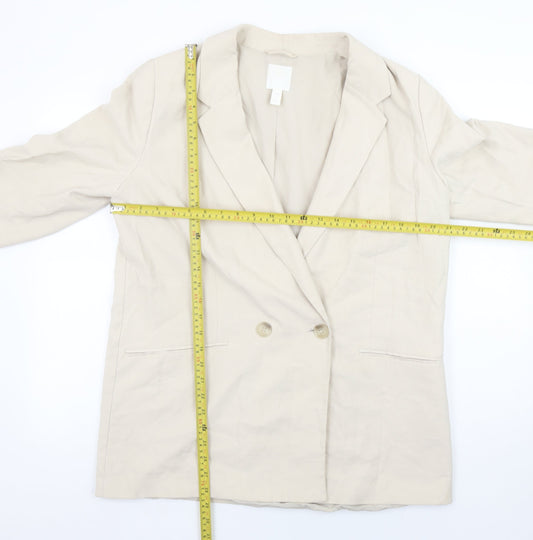 H&M Womens Beige Double-Breasted Blazer Jacket Size M Regular Fit