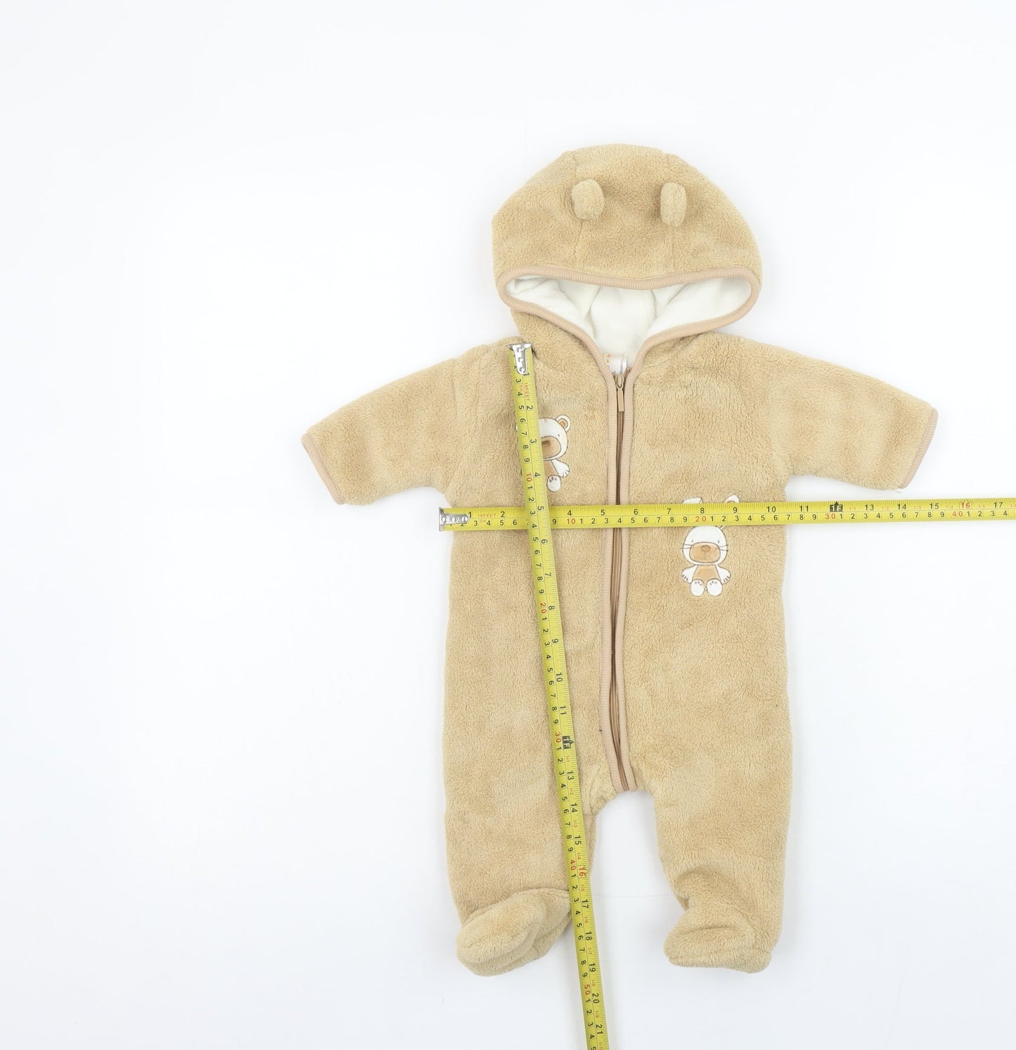 Absorba Unisex Baby Beige Hooded Fleece Snowsuit 3-6 Months with Ears