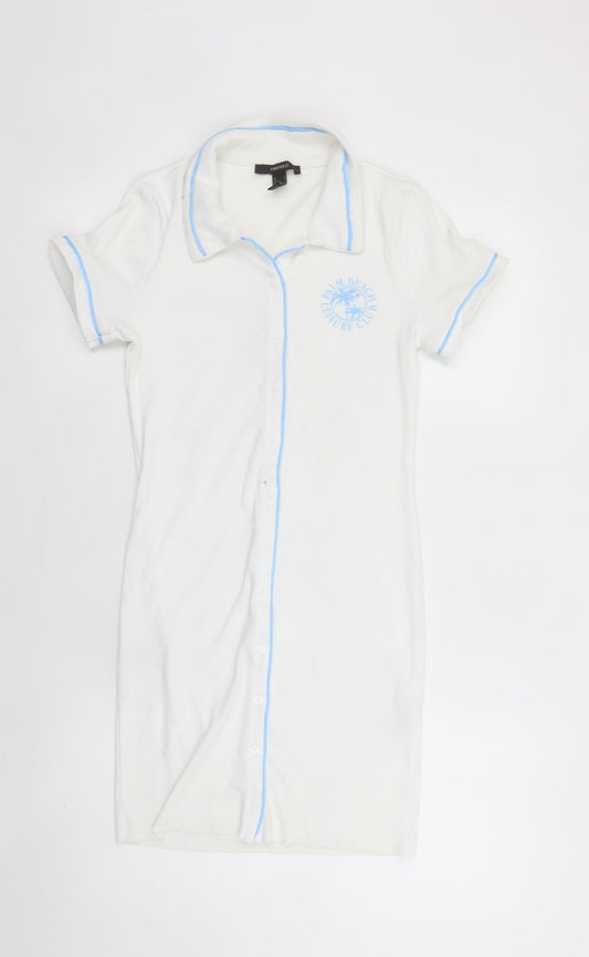 Forever 21 Women's White Collared Short Sleeve Shirt Dress Size S