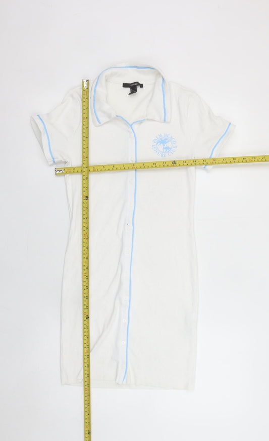 Forever 21 Women's White Collared Short Sleeve Shirt Dress Size S