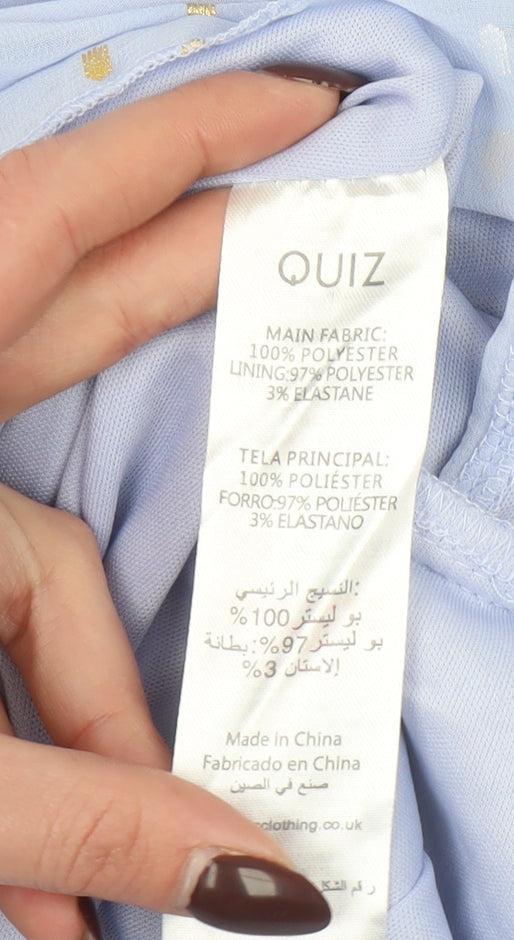 Quiz Women Blue Polka Dot Hi-Low Ruffle Wrap Dress Size 14