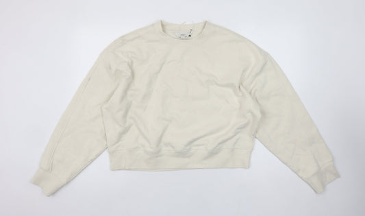 Marks and Spencer Women Ivory Cotton Crew Neck Pullover Sweatshirt M