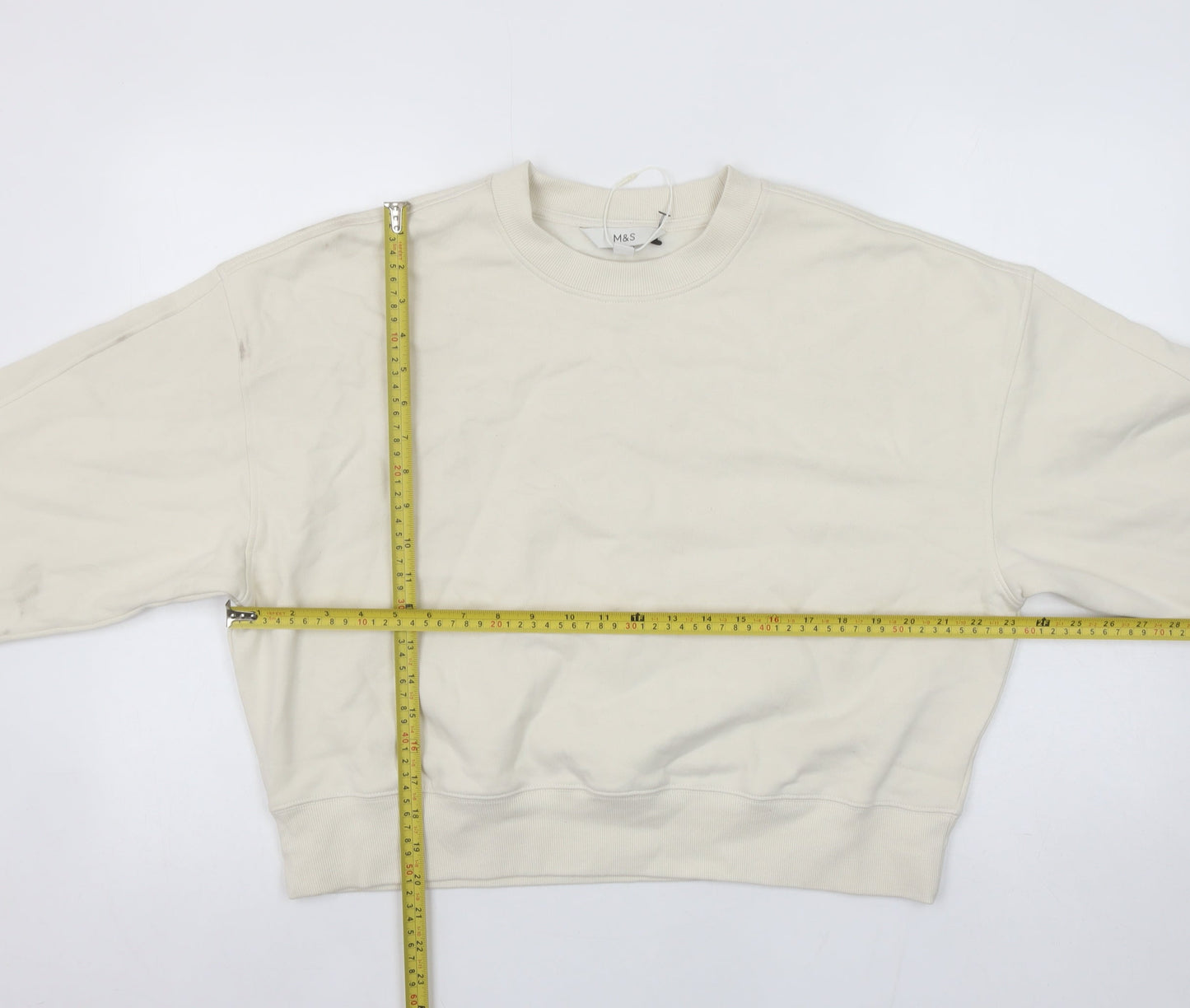 Marks and Spencer Women Ivory Cotton Crew Neck Pullover Sweatshirt M