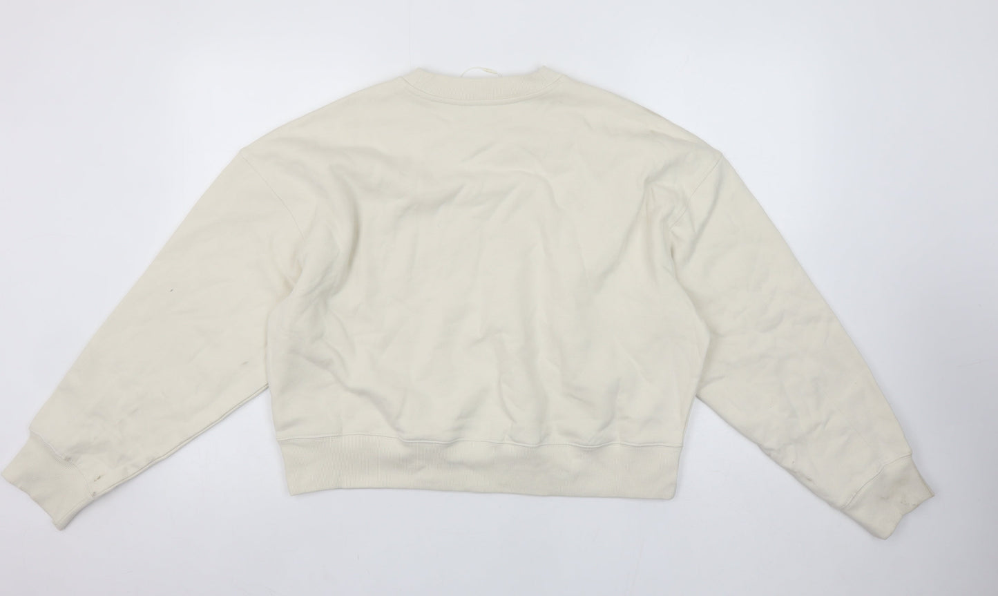 Marks and Spencer Women Ivory Cotton Crew Neck Pullover Sweatshirt M