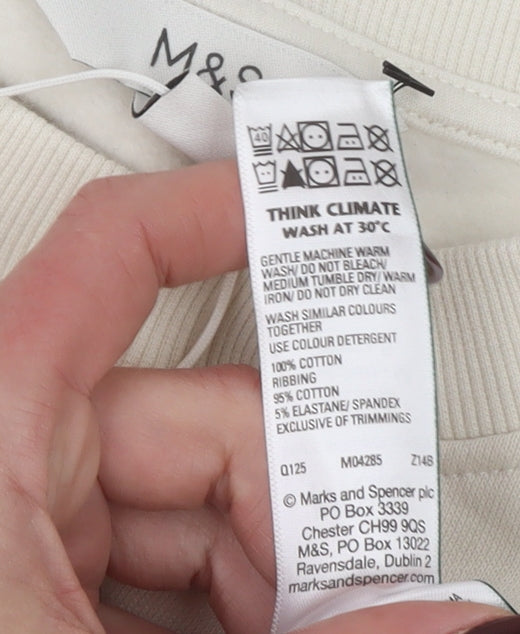 Marks and Spencer Women Ivory Cotton Crew Neck Pullover Sweatshirt M