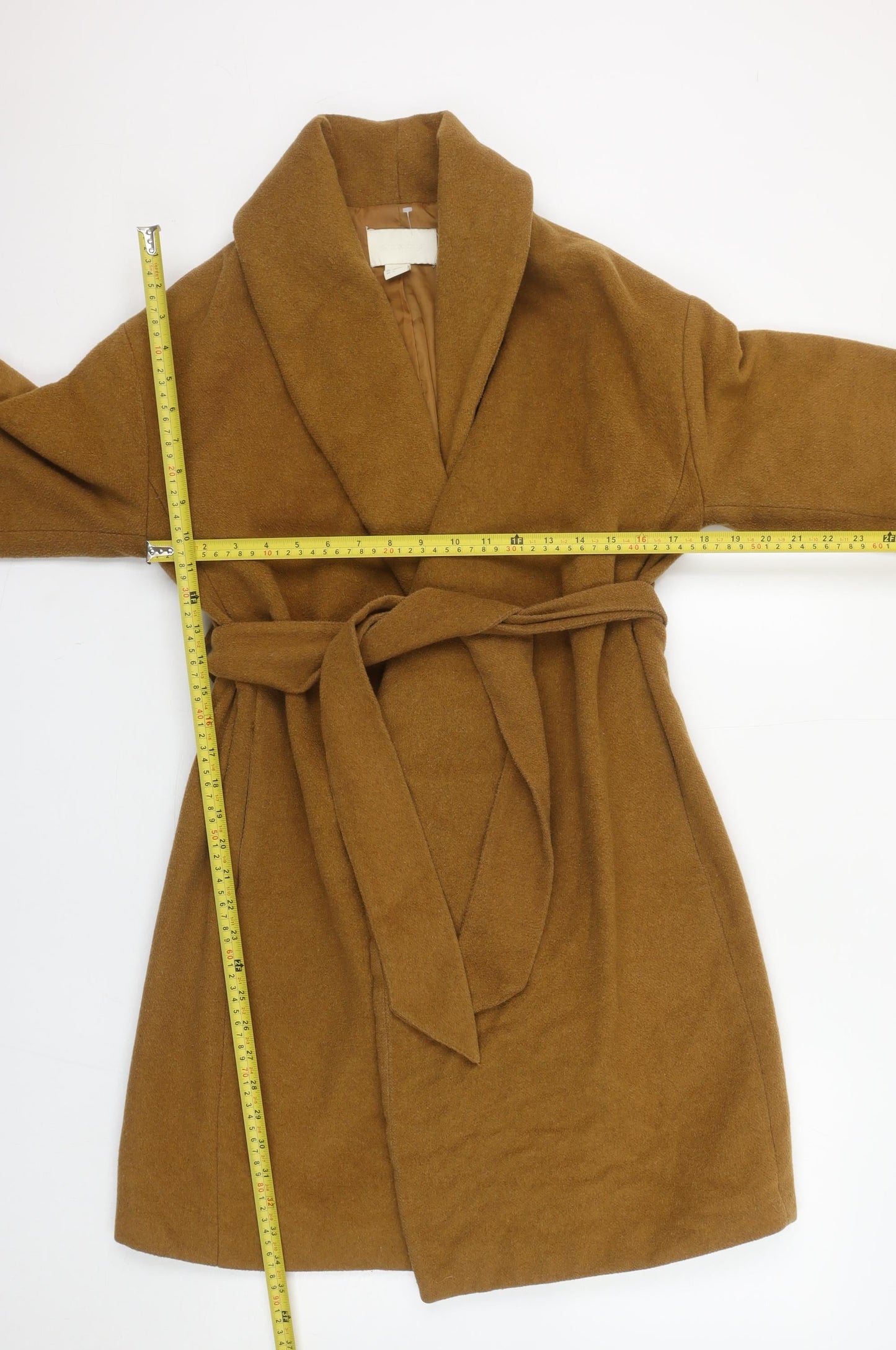 H&M Conscious Women's Brown Wool Blend Belted Overcoat Size 8