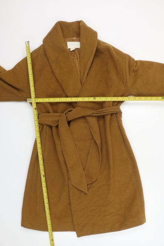 H&M Conscious Women's Brown Wool Blend Belted Overcoat Size 8