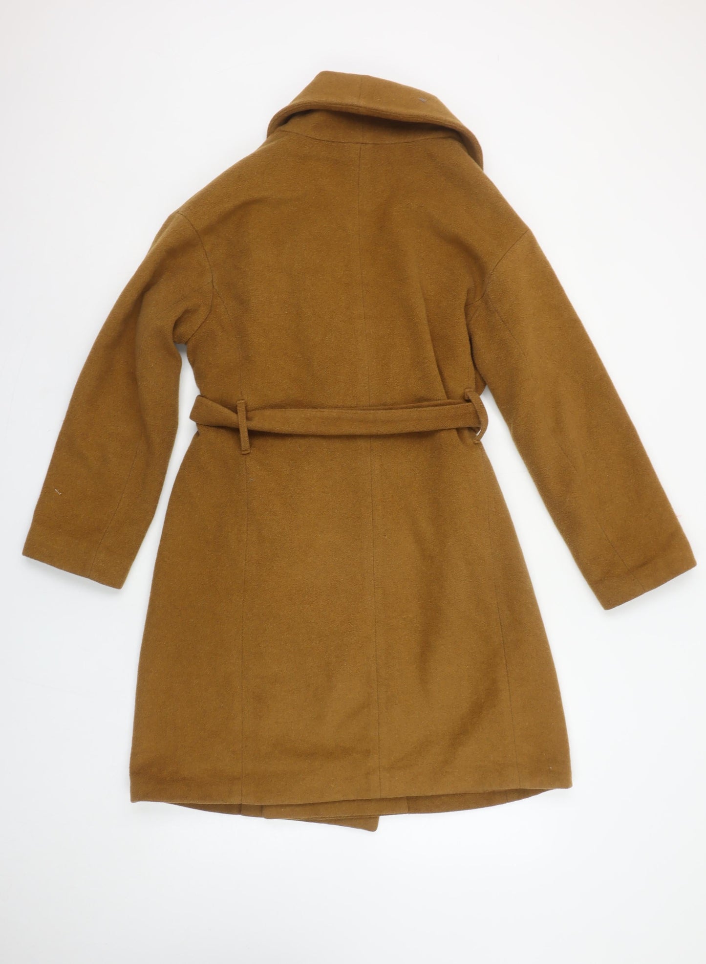 H&M Conscious Women's Brown Wool Blend Belted Overcoat Size 8