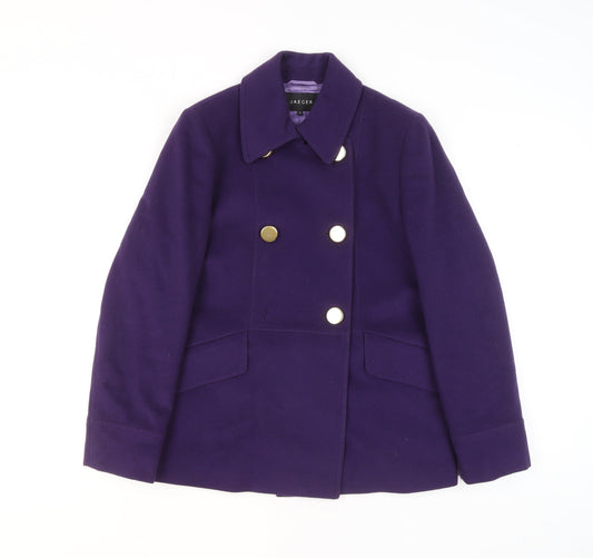 Jaeger Womens Purple Pea Coat Wool Blend Size 12 Short Jacket